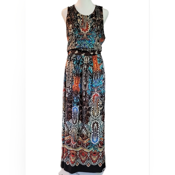 Maxi Dress with beaded waist,  peek-a-boo button back, sleeveless, New! Sz Lg - Picture 8 of 13
